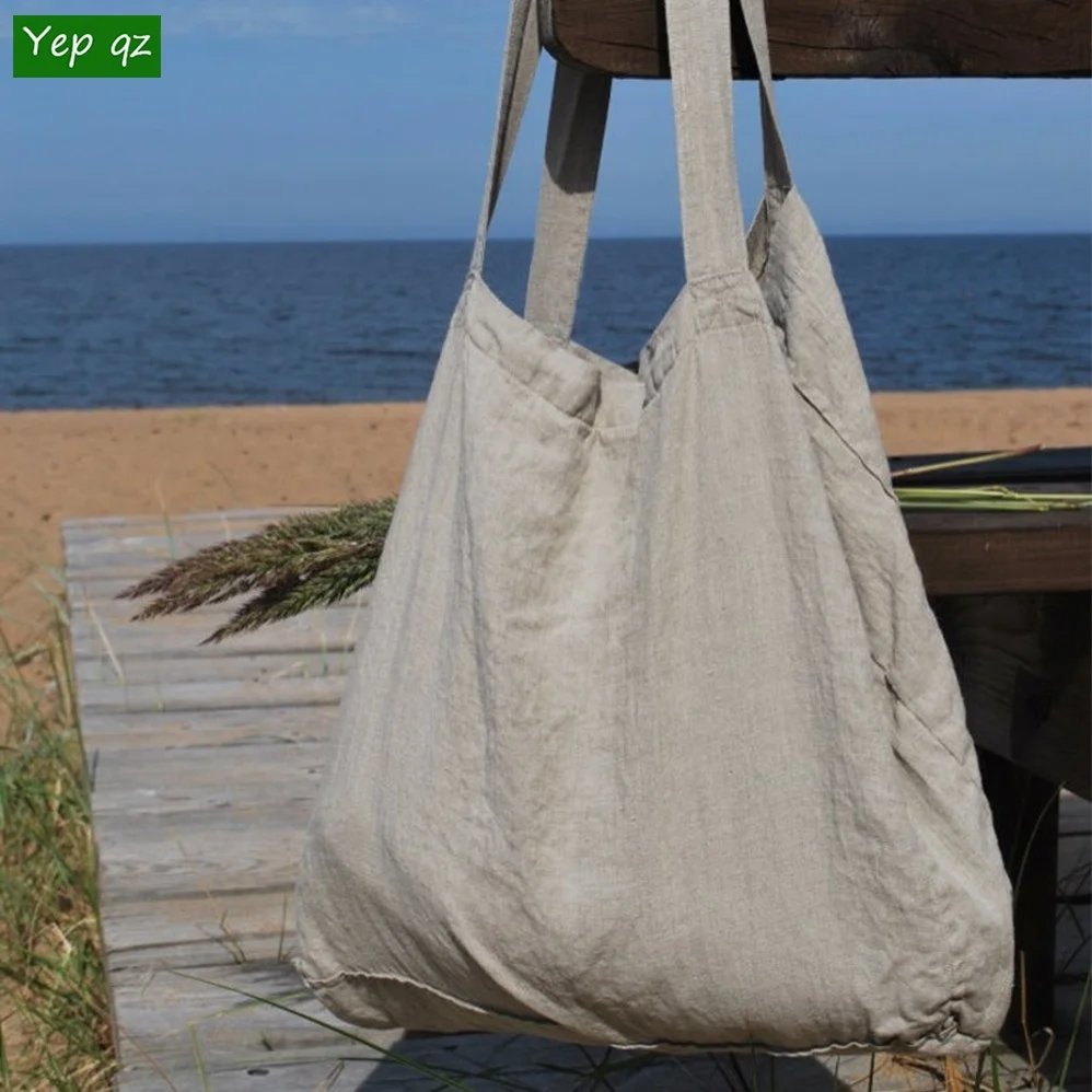 BOLSA DE PLAYA DE LINO RESINADO – RAYAS GRISES Y FLÚOR | Etoile 5