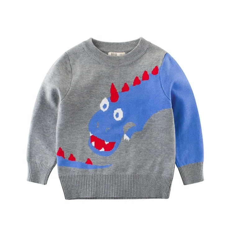 

Baby clothes dinosaur kid boy knitted sweater, Gray;black