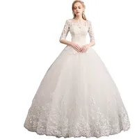 

2019 Elegant Cheap Wholesale Muslim India Vintage Lace Wedding Dress Bridal Gowns Half sleeves Ball Gown Dress