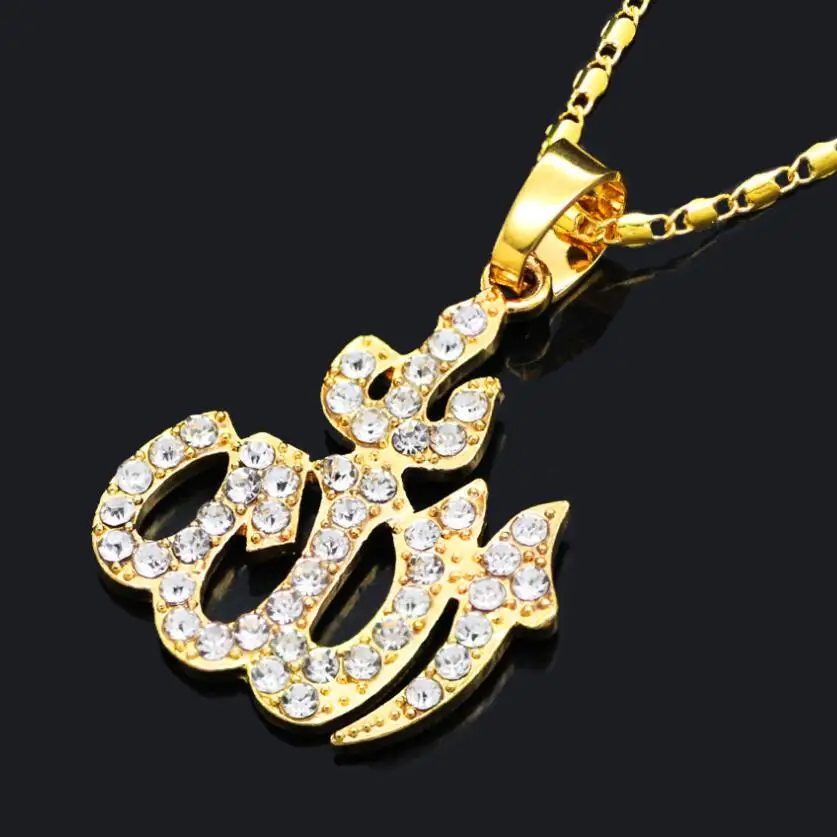 

Popular Arab Muslim Islam totem Allah gold zircon necklace trend Bar pendant necklace