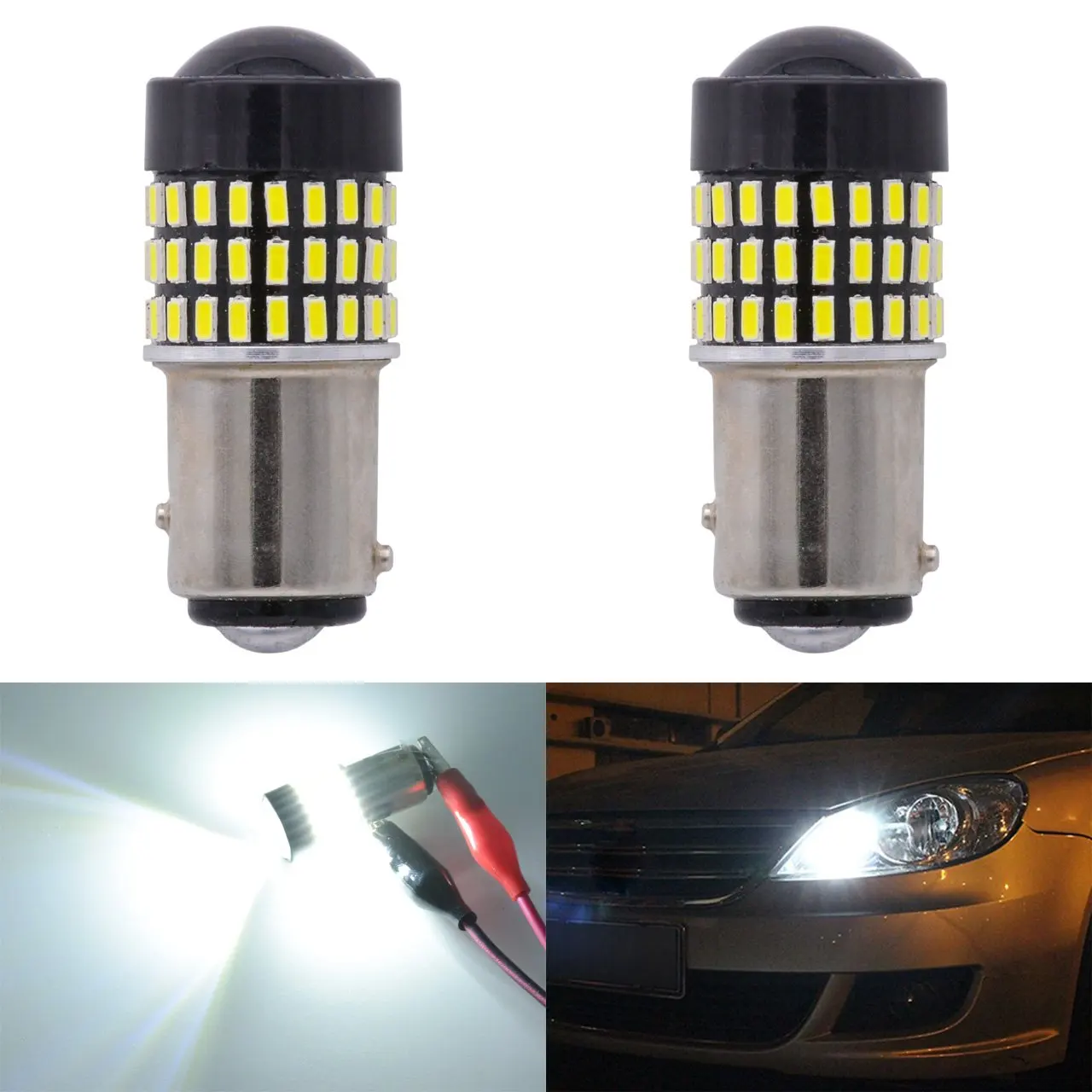 KaTur 2pcs 900 Lumens 1157 BAY15D 1016 1034 7528 Base Super Bright 3014 78SMD Lens LED Bulbs Brake Turn Signal Tail Backup Reverse Brake Light Lamp Red 12V 4W