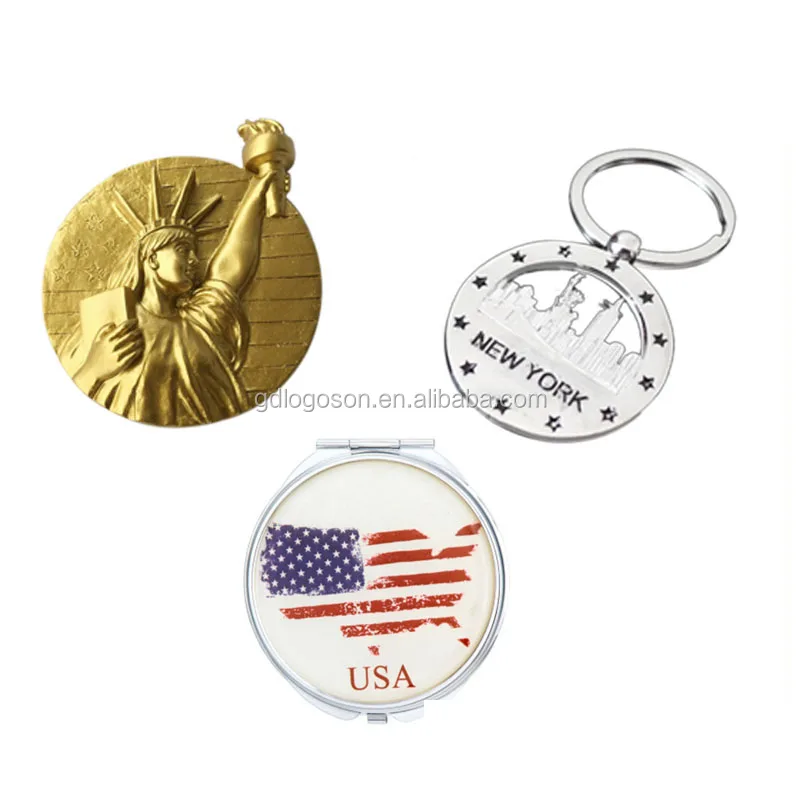 
USA Souvenirs Custom Mirror US Flag, Fridge Magnet Lady Liberty, Keychain New York Souvenir 