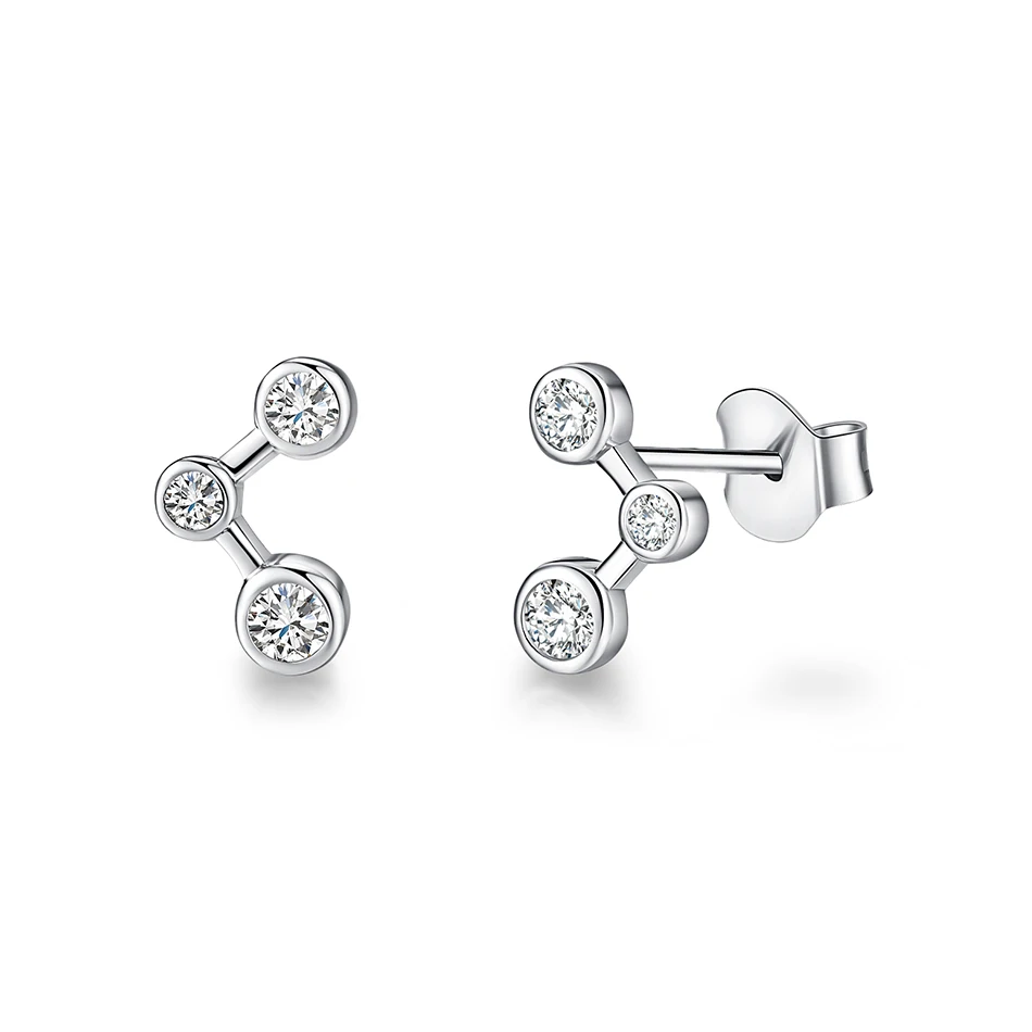 

Authentic 100% 925 Sterling Silver Three Round Connection Earrings Wedding Engagement Earrings for Women