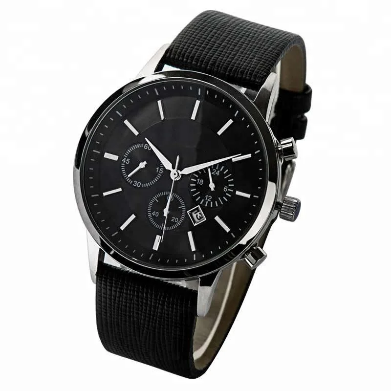 

Wholesale Men Watch Custom Logo Waterproof Chrono Japan Movement Quartz Leather Watch, Sliver or custom