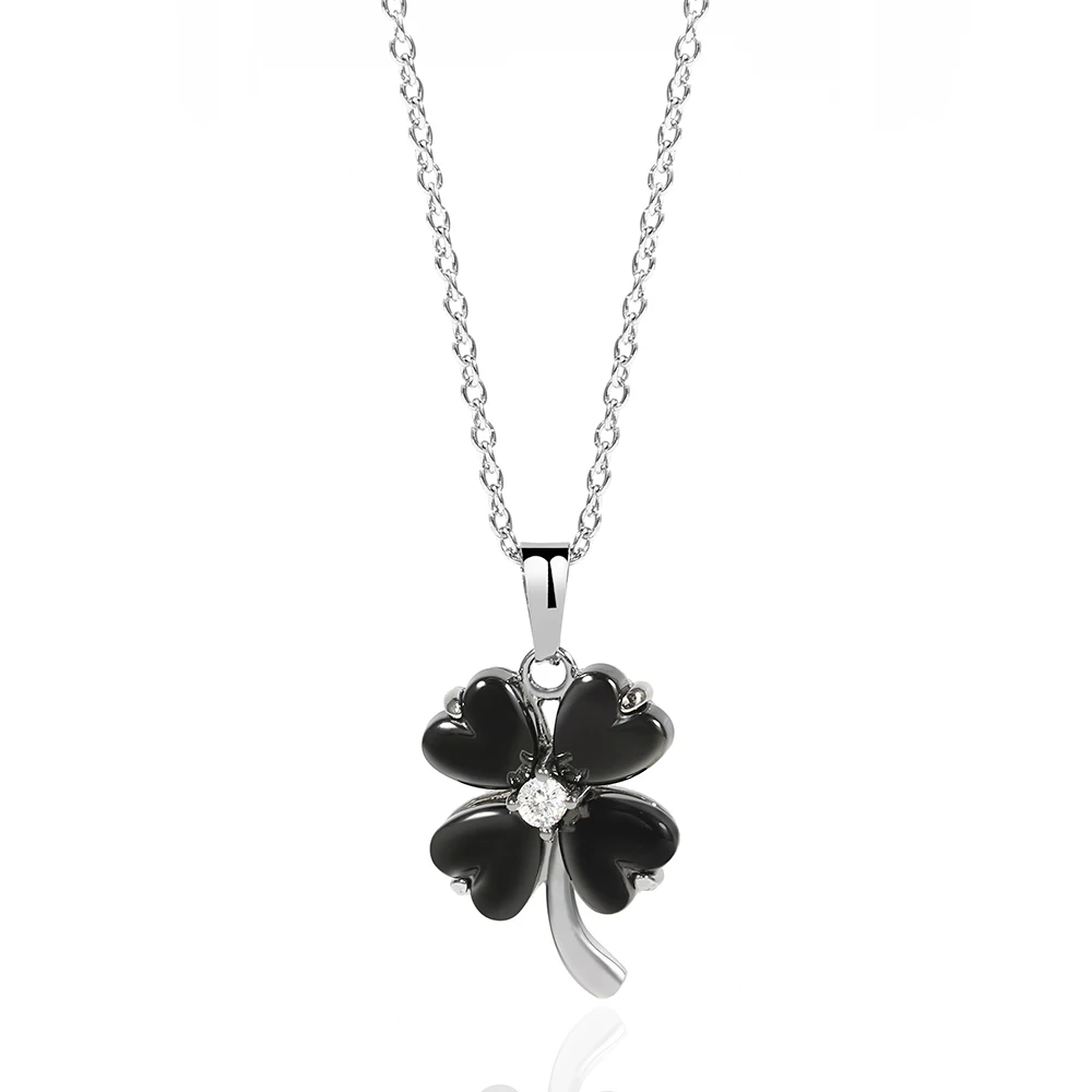 

Four-leaf clover Lucky fashion jewelry black or white Ceramic women necklace