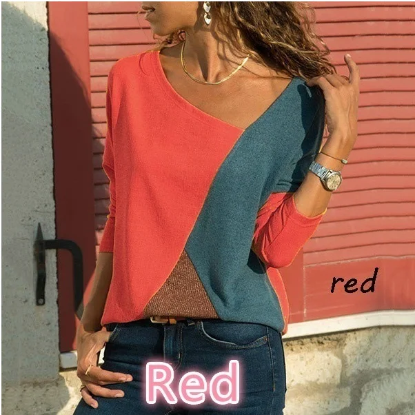 

PLUS SIZE Women Shirt Autumn Casual O Neck Long Sleeve Shirts Fashion Loose Cotton Patchwork Tops Pullover Shirts, N/a