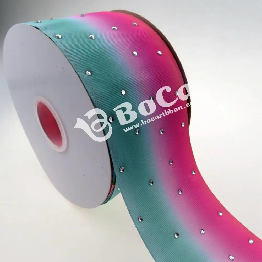 

DHL shipping free new design 3 inches 75mm rhinestone printed with rainbow grosgrain ribbon