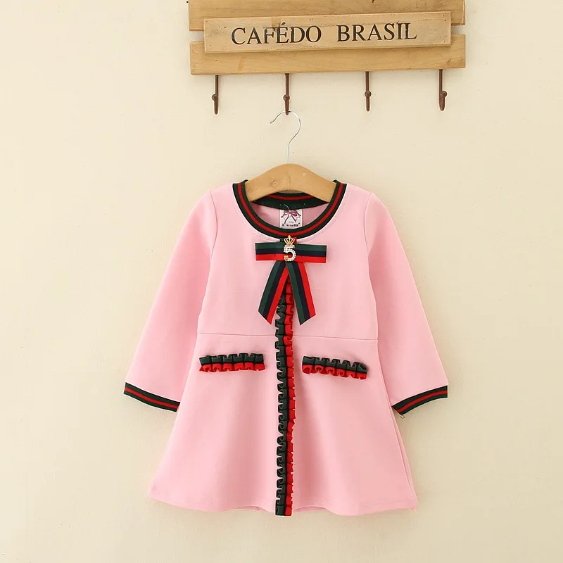 

girl dress 2019 autumn girls fashion new bow striped cotton long sleeve party tutu dresses kids 3color clothes, As picture