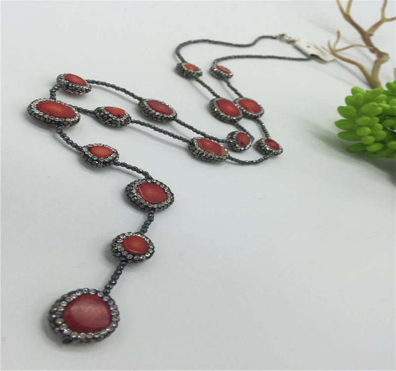 

China supplier 2019 hot sale fashionable women's schmuck,red coral natural stone necklace, Black blue red white