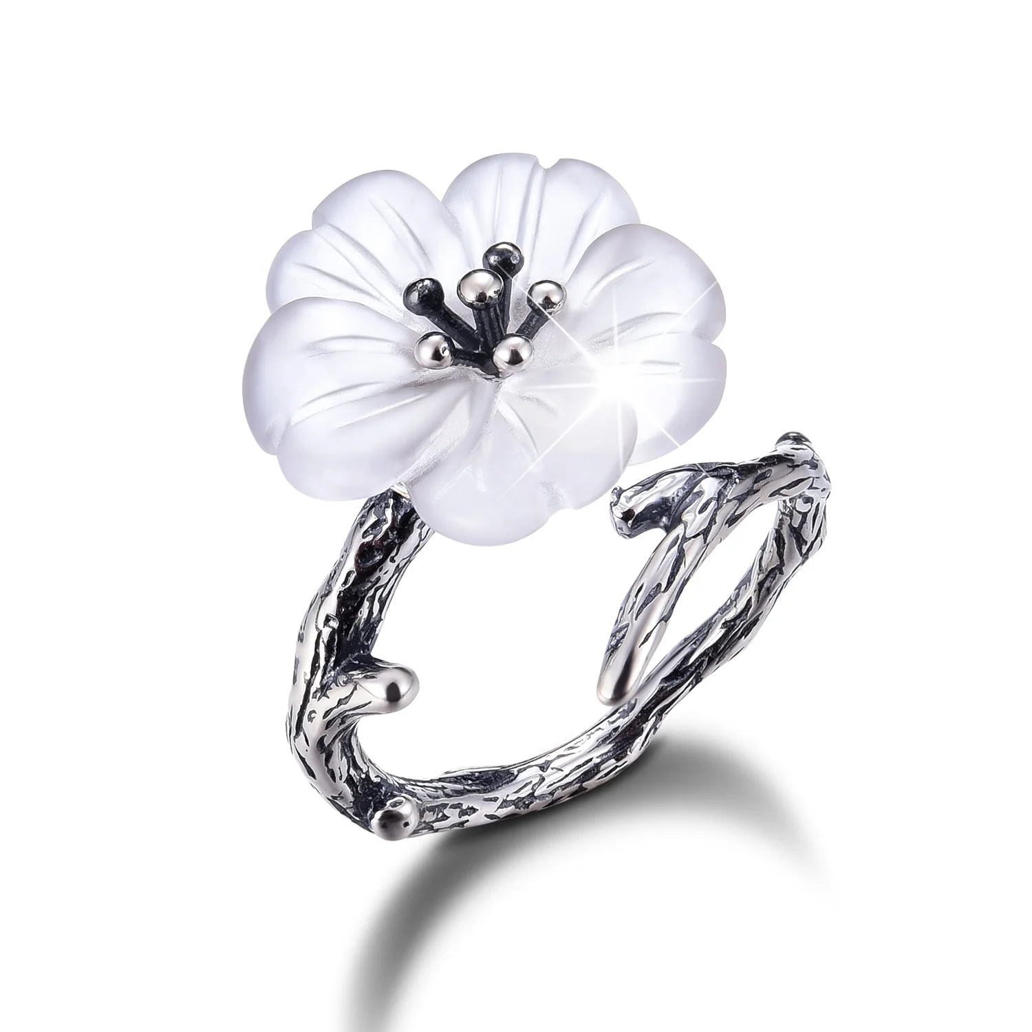 

Handmade flower shaped silver jewelry ring