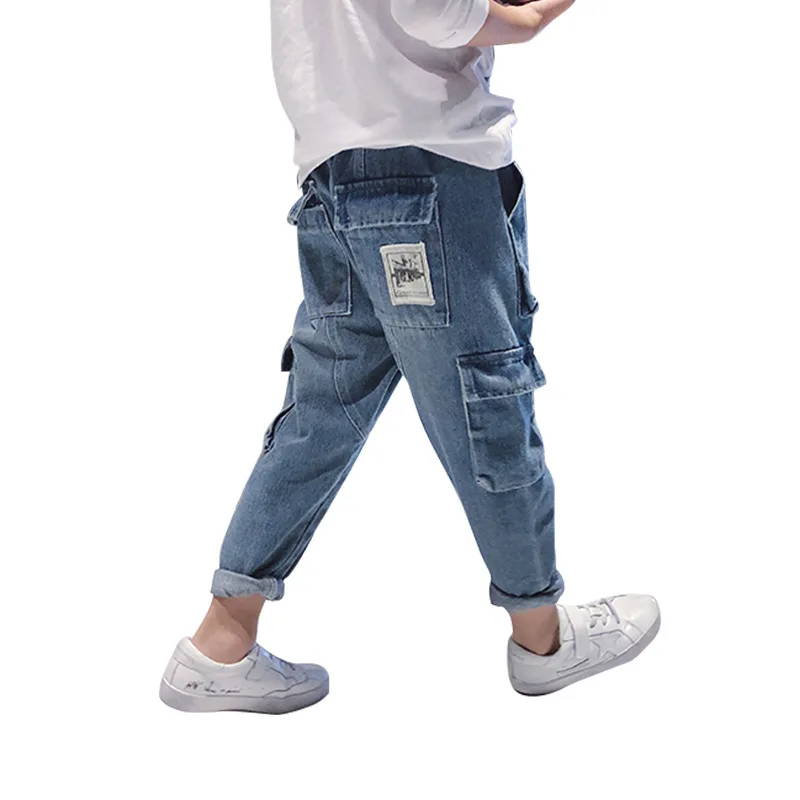 

2019 spring boy baggy harem pants fall children jeans, Blue