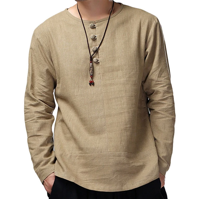 

2019 spring and summer casual long sleeve solid chinese style men's shirts