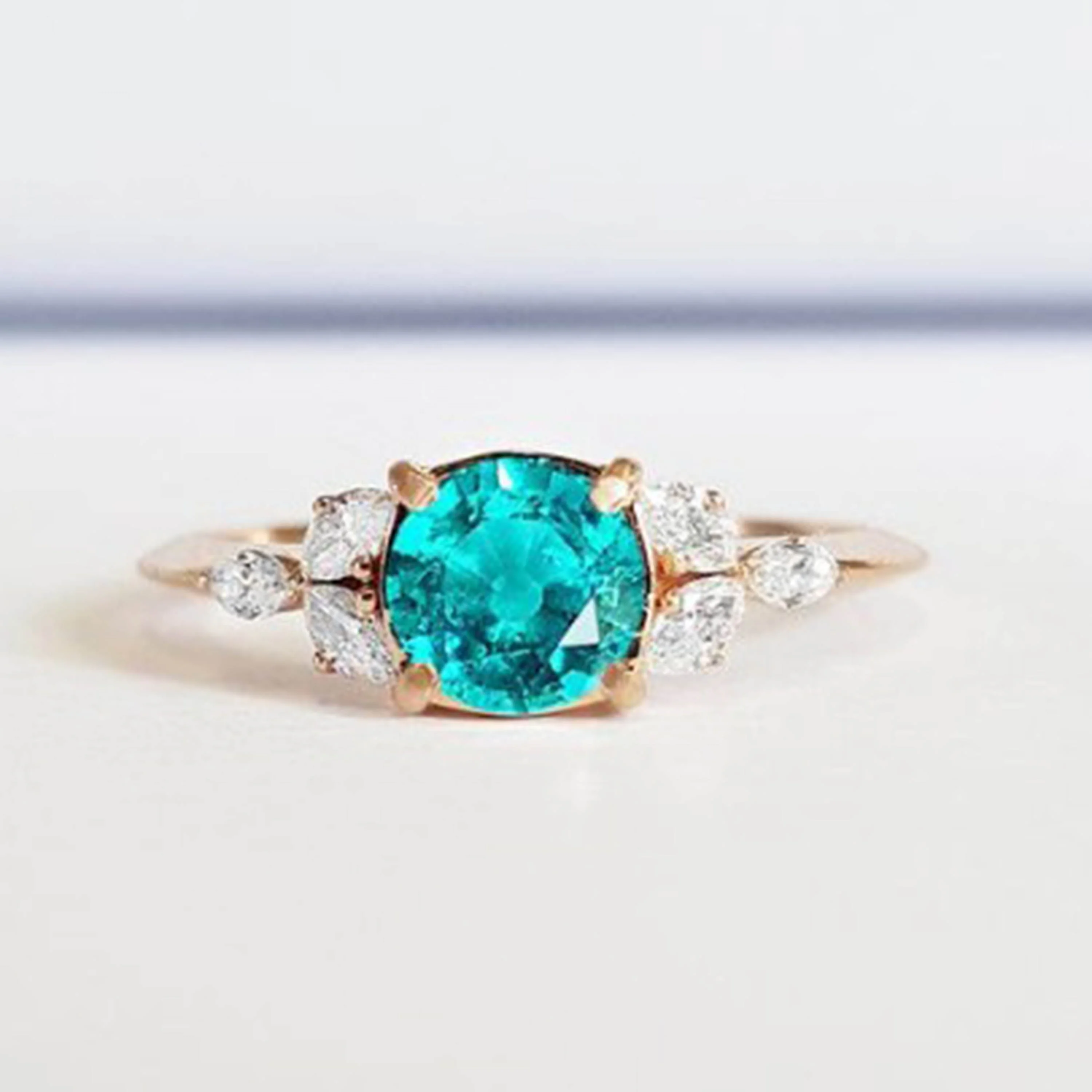 

925 Silver Ring Engagement Band Tourmaline Paraiba emerald Jewelry