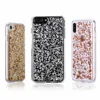 for iPhone X Case Luxury Back Cover Gold, Bling Glitter TPU Case Faceplate Gold Silver Leaf Design for iPhone XS XR Bling Case