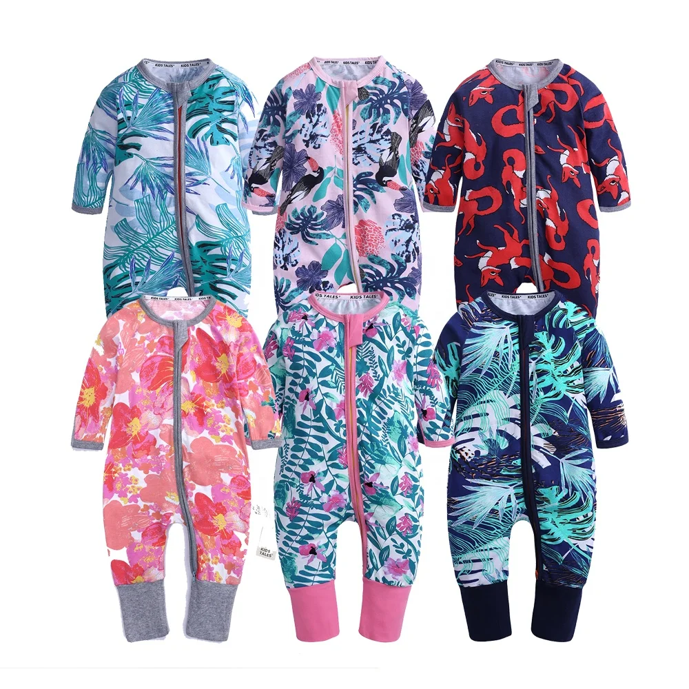 

New various design spring fall long sleeve printed romper baby girl boy clothes