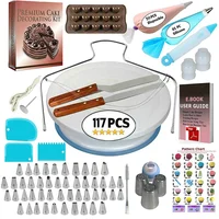 

117 PCS Cake Decorating Supplies Kit Turntable Stand Icing Tips Spatula Russian Piping Nozzles Baking Tools Set for Beginners