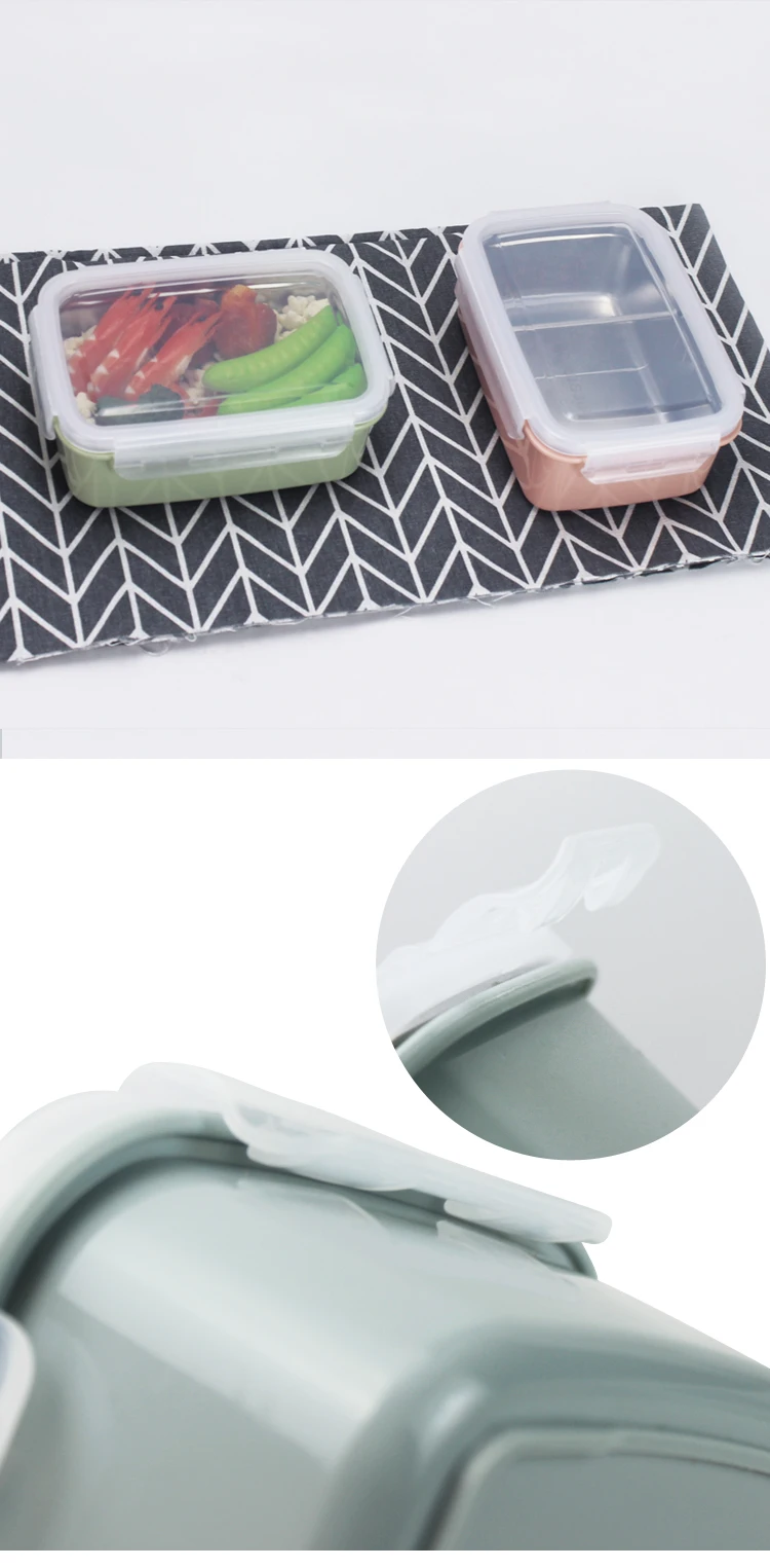 18/8 Recyclable Bulk Lunch Boxes Inner Stainless Steel Outer Plastic