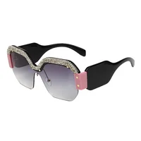 

2019 Luxury rimless oversized sunglasses women vintage gravel rhinestone sun glasses for female rivet big frame men new shades