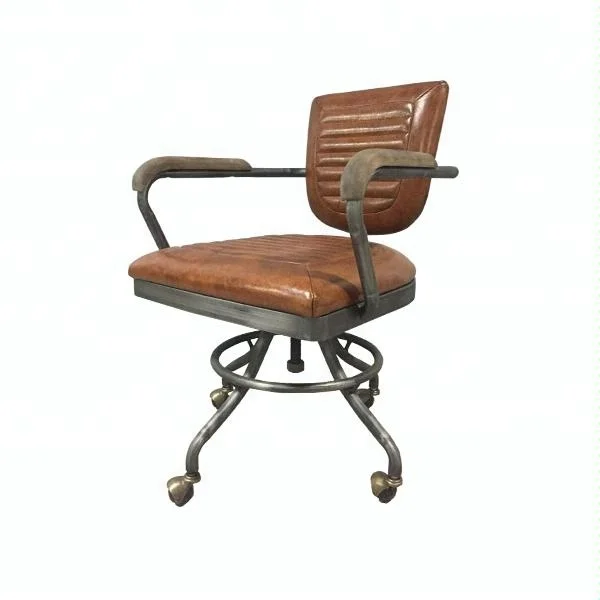 2017 luxe vintage metalen frame comfortabele kantoor armsteun stoel industriële lederen master stoel