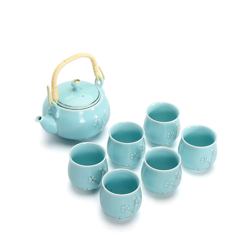 

CTS-026 Chinese Ceramic Tea Pot Set with 6 Tea cups and Infuser, As picture show