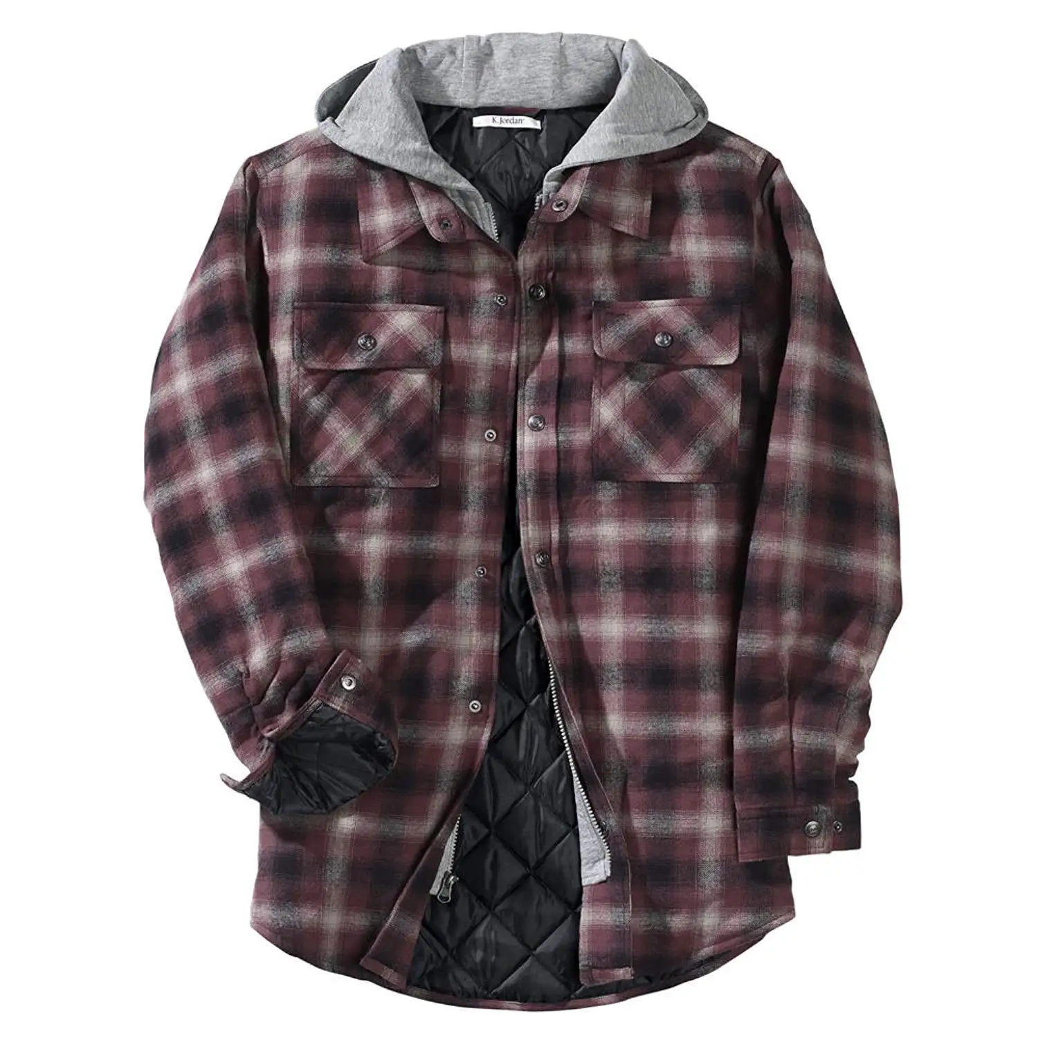 Burnside Mens 8620 Plaid Quilted Lined Flannel Full-Zip Hooded Jacket