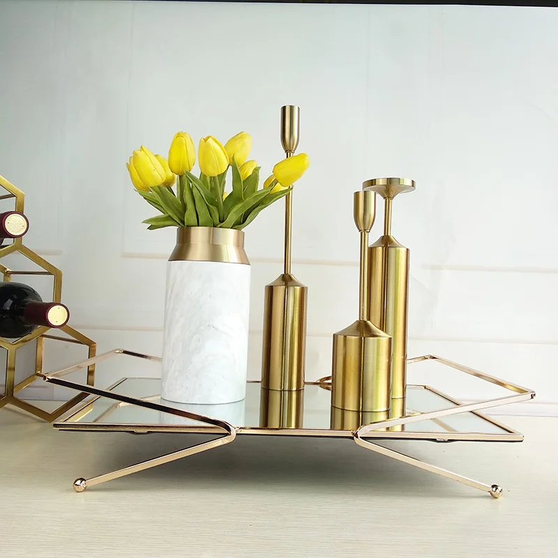 Abstract Design Decoration Tray For Home Decoration Metal Mirror Tray