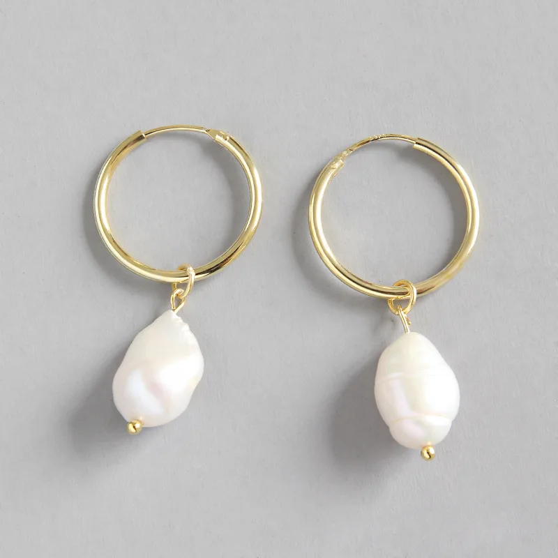 

Fashion statement 925 Silver 18k gold plated baroque pearl drop earrings for women