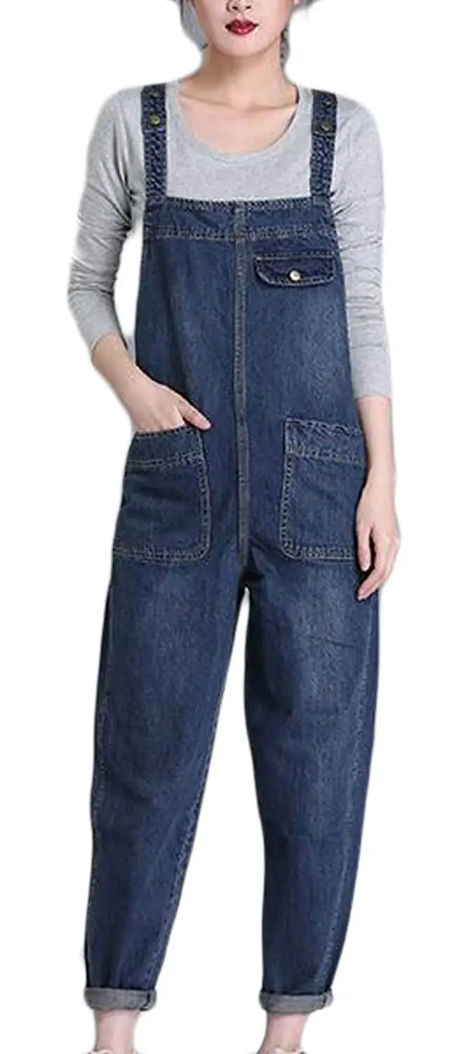 XQS Womens Classic Denim Bib Strap Pockets Overalls