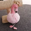 2018 Fashion Flamingo Pompom Keychain Fluffy Artificial Rabbit Hairball Keychains Animal Bird Women Car Bag Key Chain