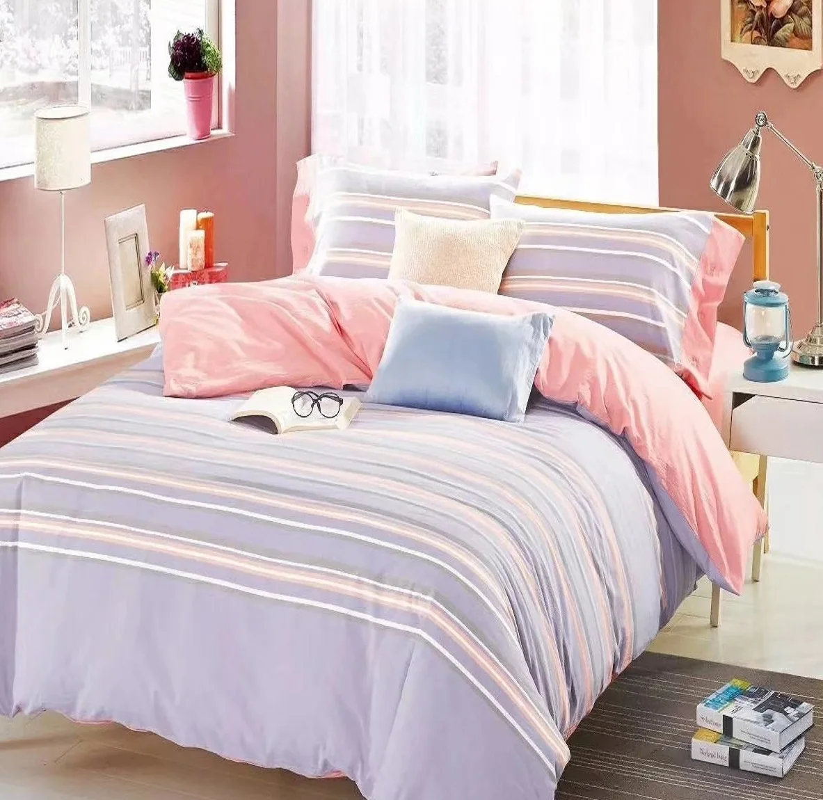 
100% cotton Stripe linen woven fabric buying Duvet Cover, Washed yarn dyed plaid check Comforter bedding sheet sets. 