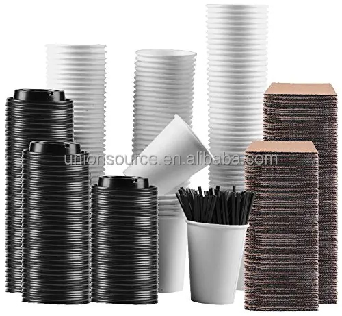 
Set Of 100 Paper Coffee Hot Cups With Travel Lids Sleeves And Stirrers Disposable Coffee Cups 12oz White Hot Coffee Cups 