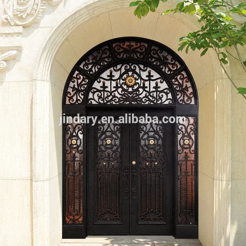 decoration villa arch double entry door wrought iron door with