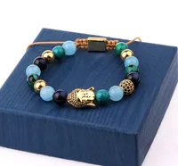 

2018 new design multi color natural stone buddha head macrame bracelet