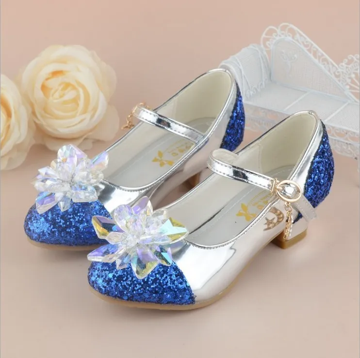 

Girls shoes high heel 2019 spring and autumn new trend princess crystal shoes glass flower children's shoes pink, As the pic