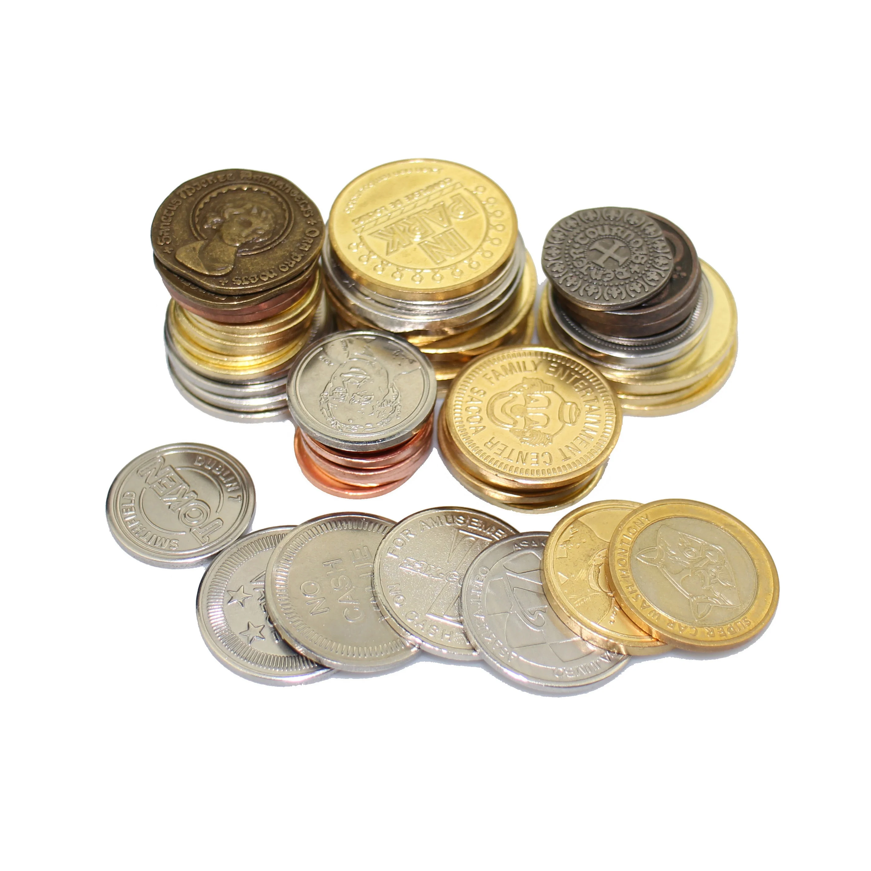 

Custom Stainless Steel Iron Metal Brass Copper Bronze Gold Silver Logo Arcade Game Token Coin