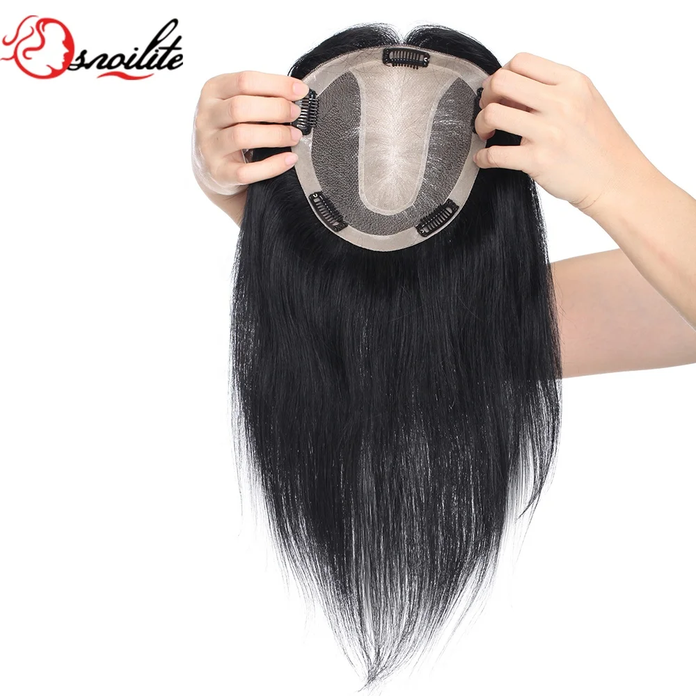 

15x16cm Middle part silk base human hair topper clip in natural Toupee Hair Piece for women