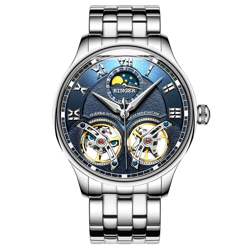 

GM8019 Made in prc moon-phase double tourbillon stainless steel automatic mechanical movement watch