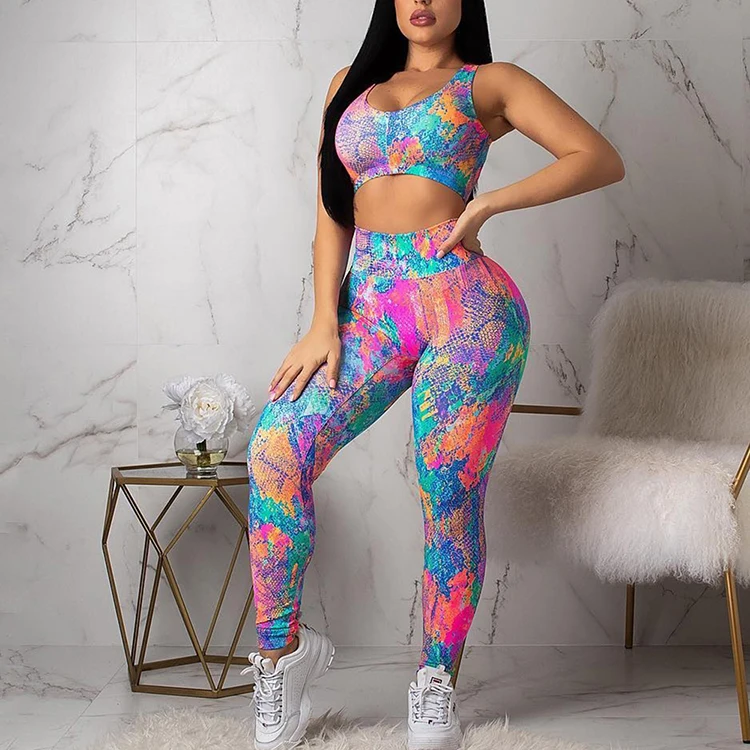 

New Design Hollow High Waist Colorful Two Piece Set Women Sexy Sport Yoga Jumpsuits, N/a