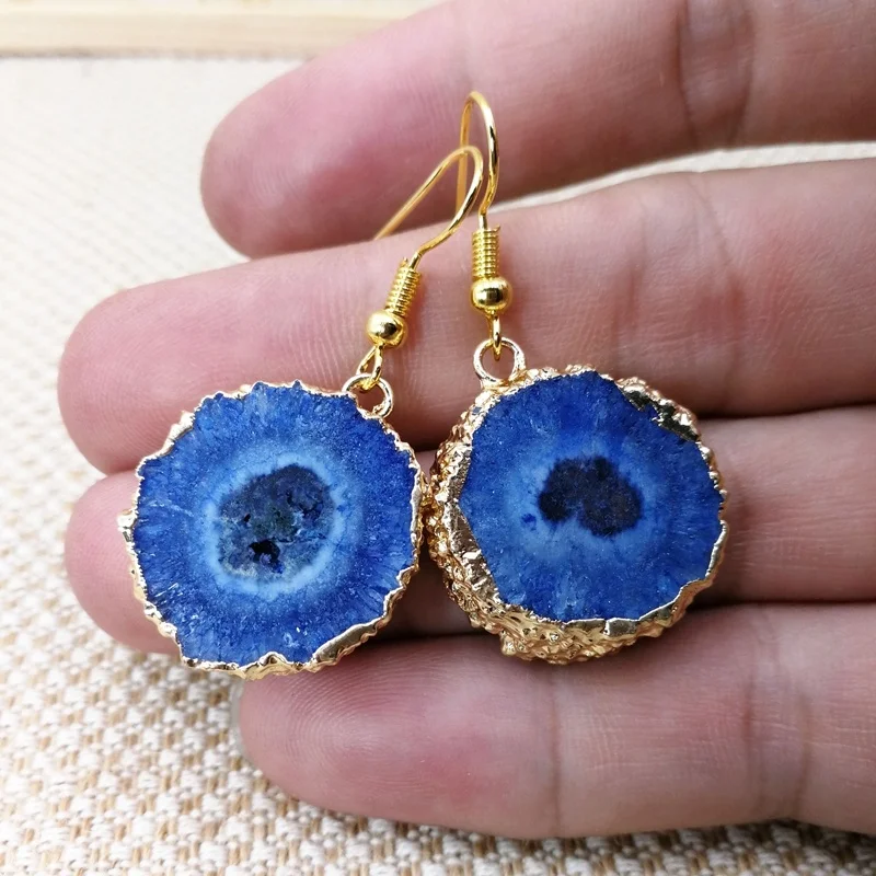 

Bulk Statement Earrings FlowerJewelry Suppliers Drusy Geode Blue Stone Earrings Natural Crystal Druzy Earrings For Women, Blue druzy earrings