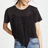 Factory Connection Clothing Women Tshirt 2018 Ladies Blouses Tops Plain Black Hippie T-Shirt With Fringe Design