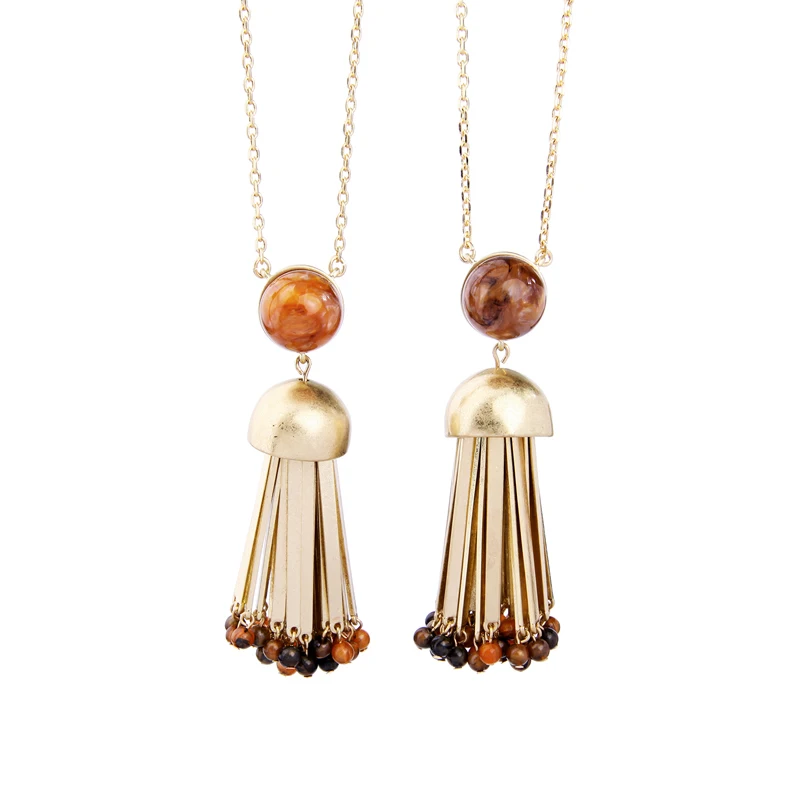 

xl01700b Classic Acrylic Bead Tassel Pendant Jewelry Metal Chain Necklace Women 2021, As picture