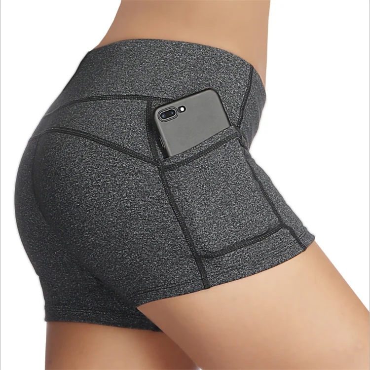 

High Quality Women Workout Running Gym Yoga Shorts With Phone Pocket, White;black and grey