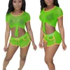 fishing net women top and shorts two piece clothing set
