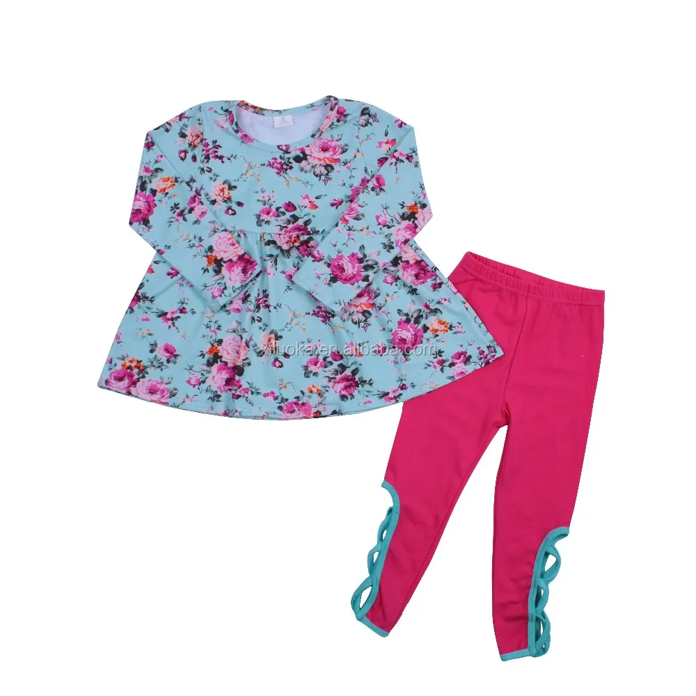 

Long sleeve girls floral outfits wholesale children's boutique clothing