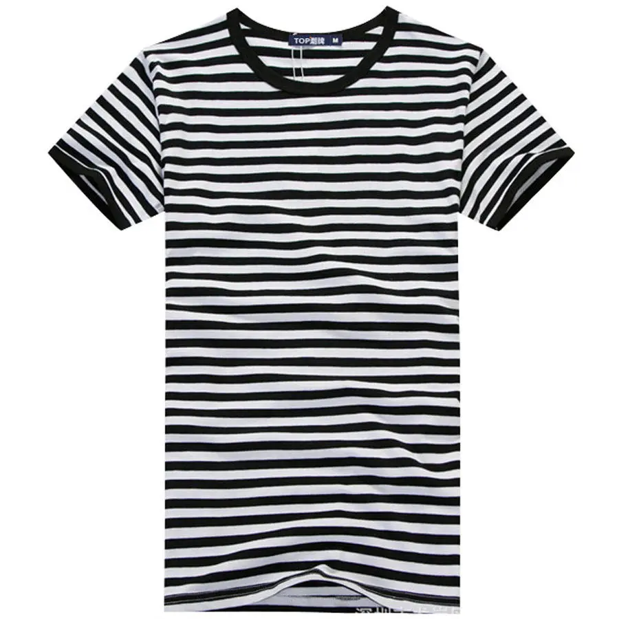 

Fashion Summer Mens Striped Tshirt Crew Neck Casual T shirt 100% Cotton