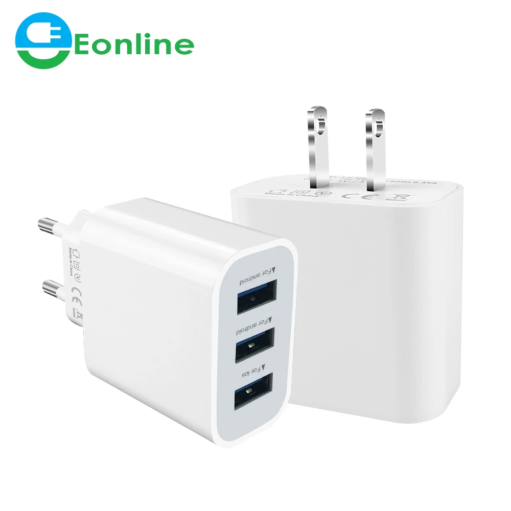 Newest EU US 3-USB Charger 3.1A Power Adapter For Charger Samsung S8 S7 S6 S5 S4 Note for iPhone X 8 7 6plus for HTC Sony