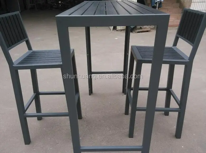 Outdoor Garden Bar Furniture Sets Plastic Wood Aluminium Bar Chair And