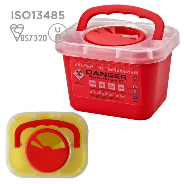 Fda Plastic Sharp Container 3 Liters Medical Sharps Container With