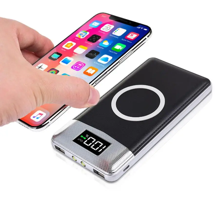 

2019 New Arrival Qi Wireless Charger Real 10000mAh Wireless Power Bank 2 USB LED Display External Battery Portable Phone Charger