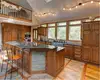 USA Style special island designed teak wood kitchen cabinets stained finish for luxurious big villa project